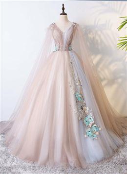 Picture of Gorgeous Ball Gown Tulle V-neckline Long Party Gown, New Prom Dresses